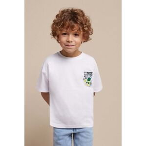 Detské bavlnené tričko Mayoral biela farba, s potlačou