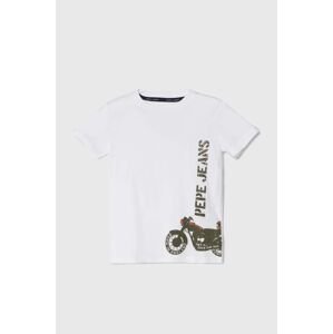 Detské bavlnené tričko Pepe Jeans ROBERT biela farba, s potlačou