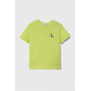 Detské bavlnené tričko Calvin Klein Jeans zelená farba, s potlačou