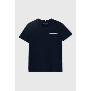 Detské bavlnené tričko Tommy Hilfiger tmavomodrá farba, jednofarebný