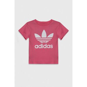 Detské bavlnené tričko adidas Originals TREFOIL TEE ružová farba