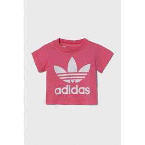 Detské bavlnené tričko adidas Originals TREFOIL TEE ružová farba