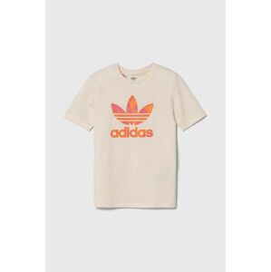 Detské bavlnené tričko adidas Originals béžová farba