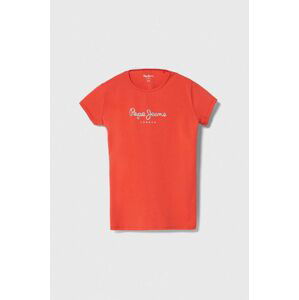 Detské tričko Pepe Jeans HANA GLITTER červená farba