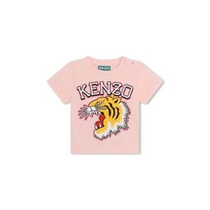 Detské bavlnené tričko Kenzo Kids ružová farba, s potlačou
