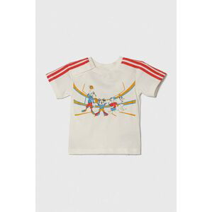 Detské bavlnené tričko adidas x Disney béžová farba, s potlačou