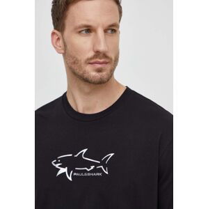 Bavlnené tričko Paul&Shark pánsky, čierna farba, s potlačou, 23411198