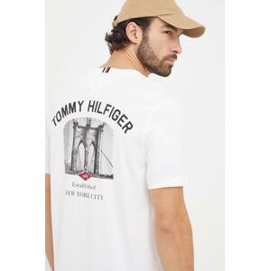 Bavlnené tričko Tommy Hilfiger pánsky,biela farba,s potlačou,MW0MW33697
