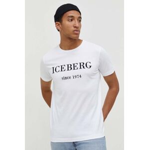 Bavlnené tričko Iceberg pánsky, biela farba, s potlačou