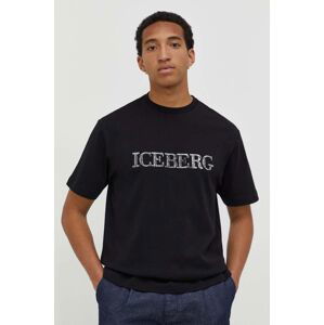 Bavlnené tričko Iceberg pánsky, čierna farba, s potlačou