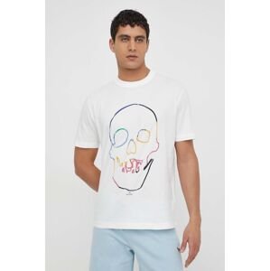 Bavlnené tričko PS Paul Smith pánsky, biela farba, s potlačou