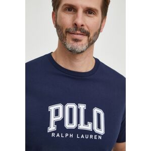 Bavlnené tričko Polo Ralph Lauren pánsky, tmavomodrá farba, s potlačou