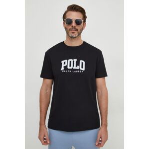 Bavlnené tričko Polo Ralph Lauren pánsky, čierna farba, s potlačou
