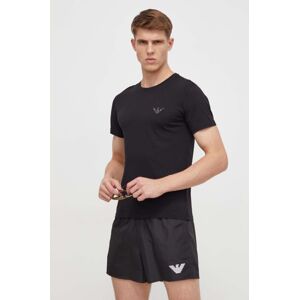 Bavlnené plážové tričko Emporio Armani Underwear čierna farba, s nášivkou