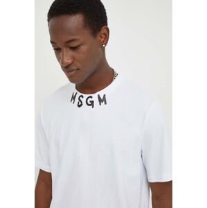 Bavlnené tričko MSGM pánsky, biela farba, s potlačou