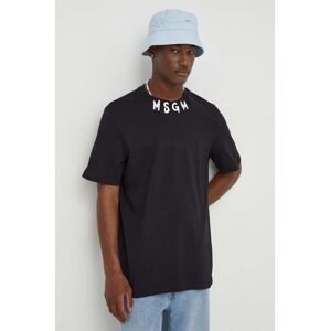 Bavlnené tričko MSGM pánsky, čierna farba, s potlačou