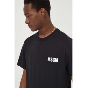 Bavlnené tričko MSGM pánsky, čierna farba, s potlačou