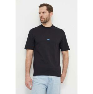 Bavlnené tričko Hugo Blue pánsky, čierna farba, jednofarebný