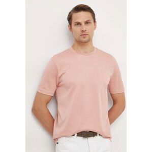 Bavlnené tričko BOSS pánsky, ružová farba, jednofarebný