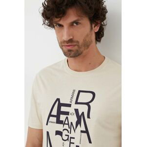 Bavlnené tričko Armani Exchange pánsky, béžová farba, s potlačou