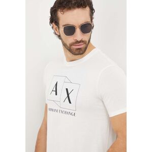 Bavlnené tričko Armani Exchange pánsky, béžová farba, s potlačou