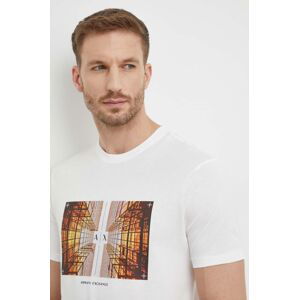 Bavlnené tričko Armani Exchange pánsky, biela farba, s potlačou