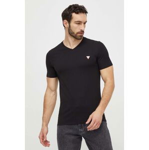 Bavlnené tričko Guess pánsky, čierna farba, s potlačou