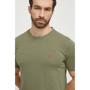 Bavlnené tričko Napapijri pánsky, zelená farba, jednofarebný