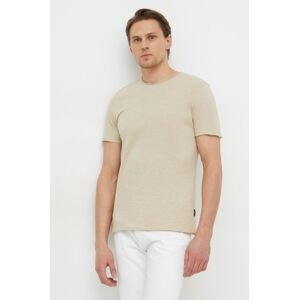 Bavlnené tričko Sisley pánsky, béžová farba, jednofarebný