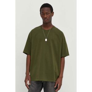 Bavlnené tričko American Vintage pánsky, zelená farba, jednofarebný