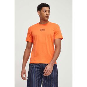 Bavlnené tričko EA7 Emporio Armani pánsky, oranžová farba, jednofarebný