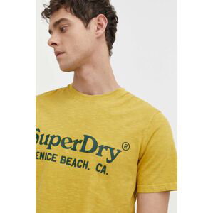 Bavlnené tričko Superdry pánsky, žltá farba, s potlačou