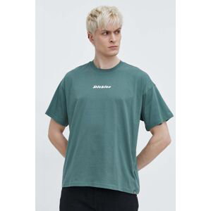 Bavlnené tričko Dickies ENTERPRISE TEE SS pánske, zelená farba, s potlačou, DK0A4YRN