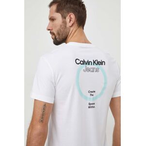 Bavlnené tričko Calvin Klein Jeans pánsky, biela farba, s potlačou