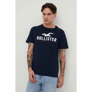 Bavlnené tričko Hollister Co. pánsky, tmavomodrá farba, s nášivkou