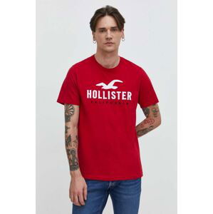 Bavlnené tričko Hollister Co. pánsky, červená farba, s nášivkou