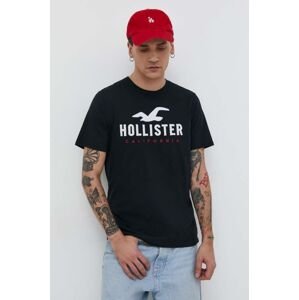 Bavlnené tričko Hollister Co. pánsky, čierna farba, s nášivkou