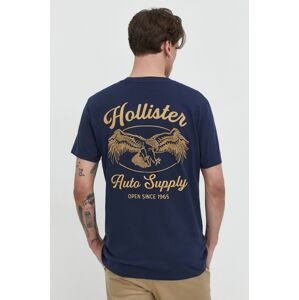 Bavlnené tričko Hollister Co. pánsky, tmavomodrá farba, s nášivkou