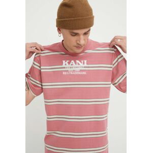 Bavlnené tričko Karl Kani pánsky, ružová farba, vzorovaný