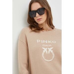 Vlnený sveter Pinko dámsky, béžová farba, tenký