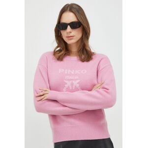 Vlnený sveter Pinko dámsky, ružová farba, tenký