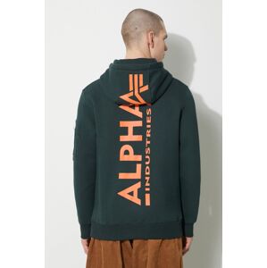 Mikina Alpha Industries pánska, zelená farba, s kapucňou, s potlačou