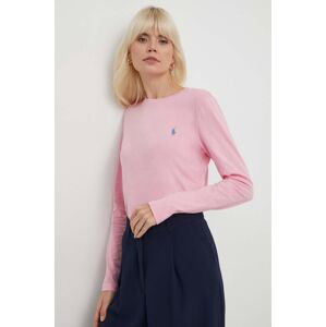 Bavlnené tričko s dlhým rukávom Polo Ralph Lauren ružová farba