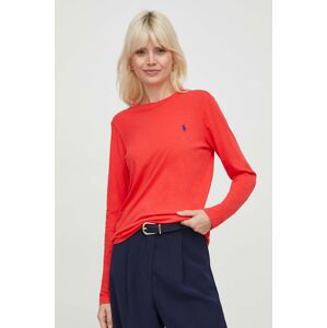 Bavlnené tričko s dlhým rukávom Polo Ralph Lauren červená farba