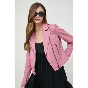 Kožená bunda Pinko dámska, ružová farba, prechodná