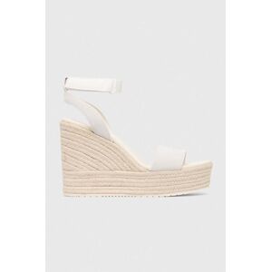 Semišové sandále Calvin Klein Jeans WEDGE SANDAL SU CON dámske, béžová farba, na platforme, YW0YW01026