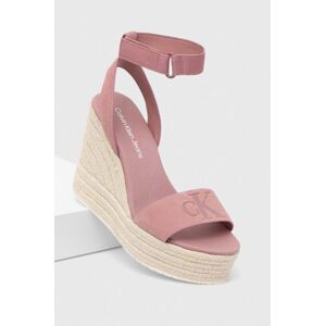 Semišové sandále Calvin Klein Jeans WEDGE SANDAL SU CON ružová farba, YW0YW01026