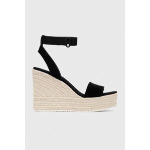 Semišové sandále Calvin Klein Jeans WEDGE SANDAL SU CON dámske, čierna farba, na platforme, YW0YW01026