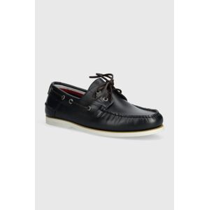 Kožené mokasíny Tommy Hilfiger TH BOAT SHOE CORE LEATHER pánske, tmavomodrá farba, FM0FM04506