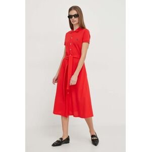 Šaty Polo Ralph Lauren červená farba, midi, áčkový strih